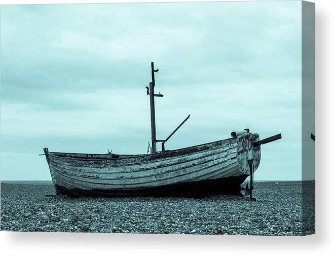 Aldeburgh Canvas Print featuring the photograph Old Boat in Cyan by John Paul Cullen