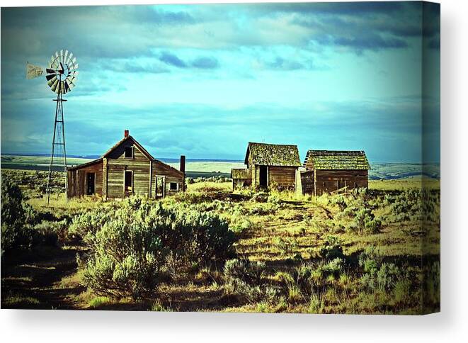 In Focus Canvas Print featuring the digital art Old Homestead, along the Oregon Trail. by Fred Loring
