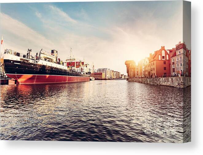 Gdansk Canvas Print featuring the photograph Old town of Gdansk Danzig in Poland. Zuraw crane by Michal Bednarek