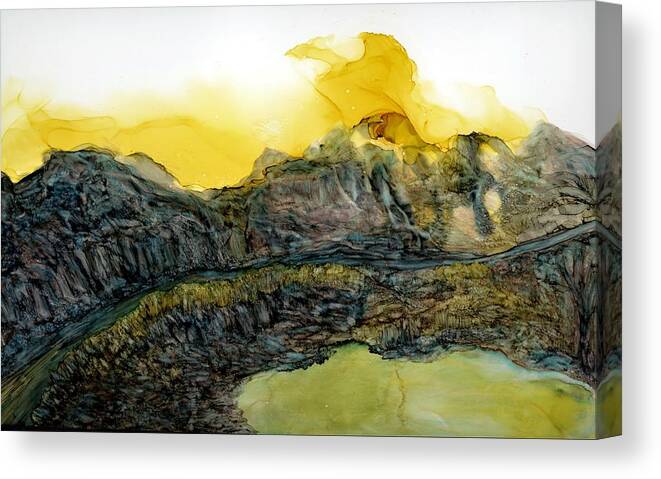 Mountains Canvas Print featuring the painting On the low road by Angela Marinari