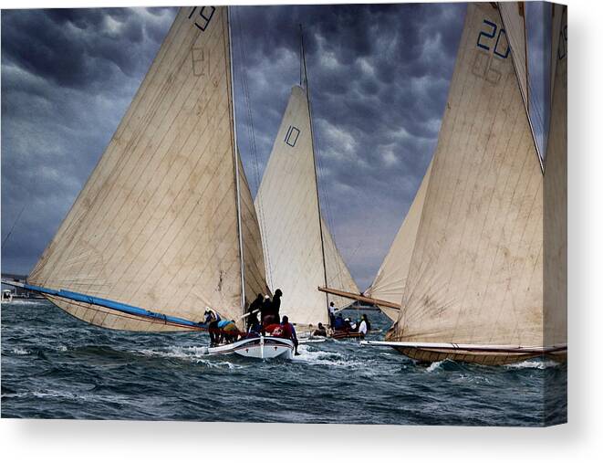 Sailing Boats Sails Rough Sea Bad Weather Bahamas Outdoors Canvas Print featuring the photograph Open Seas by Montez Kerr