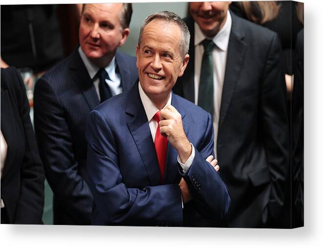 People Canvas Print featuring the photograph Opposition Leader Bill Shorten Delivers Budget Reply Address by Stefan Postles