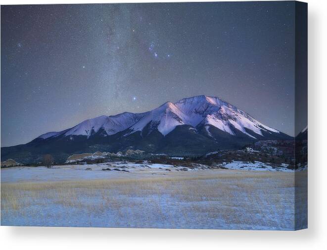 Colorado Canvas Print featuring the photograph Orion over West Spanish Peak by Darren White