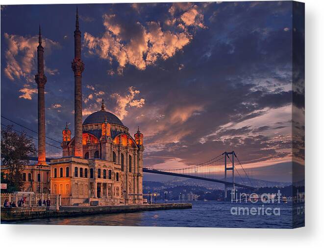 Ortaköy Mosque Canvas Print featuring the photograph Ortakoy Mosque, Istanbul, Turkey by Sam Antonio