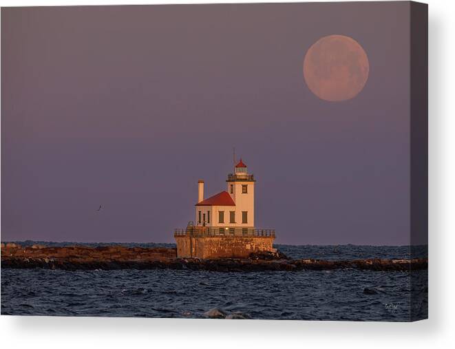 Lighthouse Canvas Print featuring the photograph Oswego Worm Moon 2023 by Everet Regal