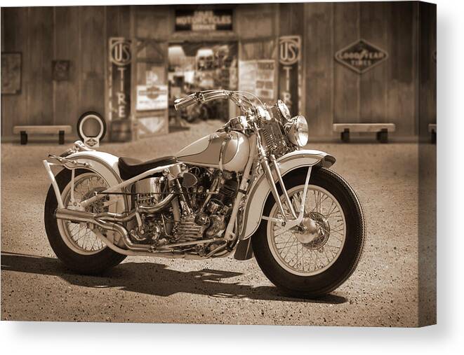 Motorcycle Canvas Print featuring the photograph Outside the Old Motorcycle Shop 2 by Mike McGlothlen