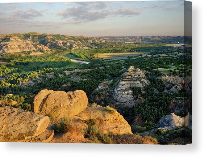 Theodore Roosevelt National Park Canvas Print featuring the photograph Oxbow Overlook - Theodore Roosevelt National Park North Unit by Peter Herman