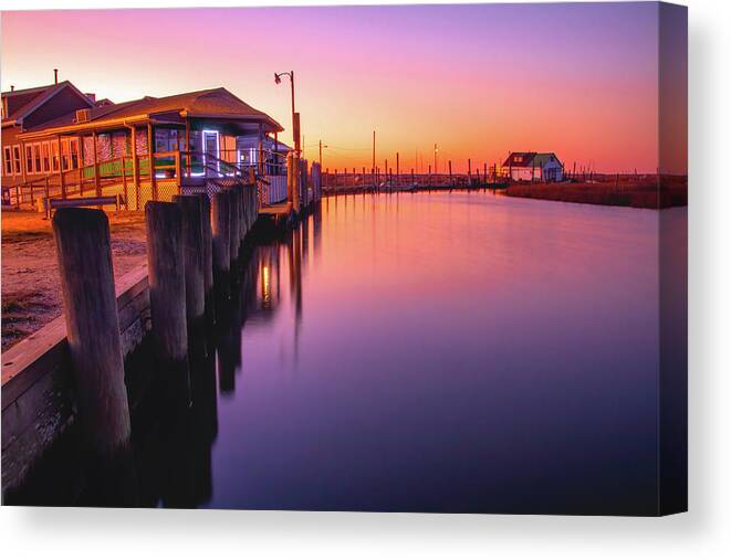 Oyster Creek Inn Canvas Print featuring the photograph Oyster Creek At Sunset by Kristia Adams