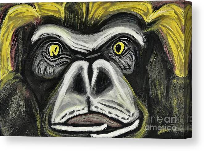 Illustration Canvas Print featuring the painting Painting Ape Eyes illustration animal face black by N Akkash