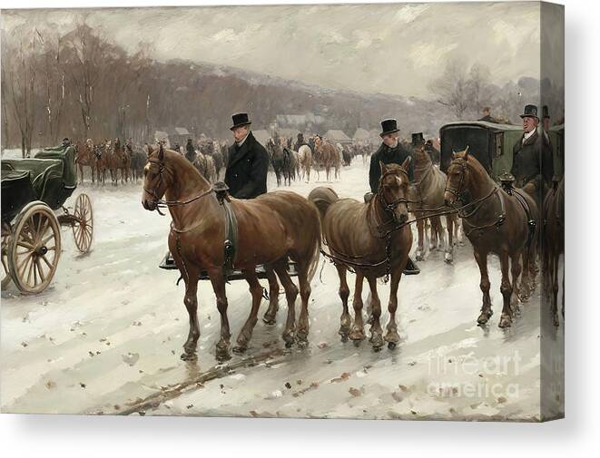 Painting Canvas Print featuring the painting Painting Snowy Serenade A Carriage Ride With Cani by N Akkash