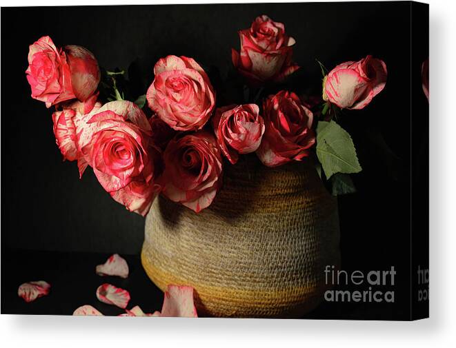 Sentimental Canvas Print featuring the photograph Panier Sentimental De Roses by Diana Mary Sharpton