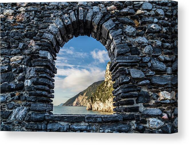 Window Canvas Print featuring the photograph Panorama of Byron's Grotto in Porto Venere by Fabiano Di Paolo