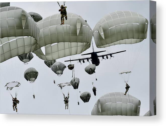 Paratroopers Canvas Print featuring the photograph Paratroopers by Justin Connaher