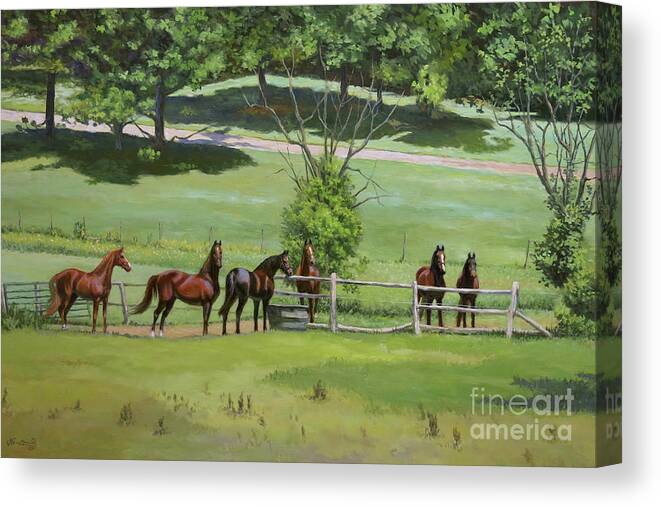 Landscape Canvas Print featuring the painting Pasture Friends by Jeanne Newton Schoborg