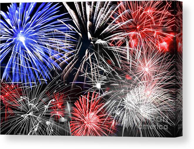 Fireworks Canvas Print featuring the photograph Patriotic fireworks by Delphimages Photo Creations