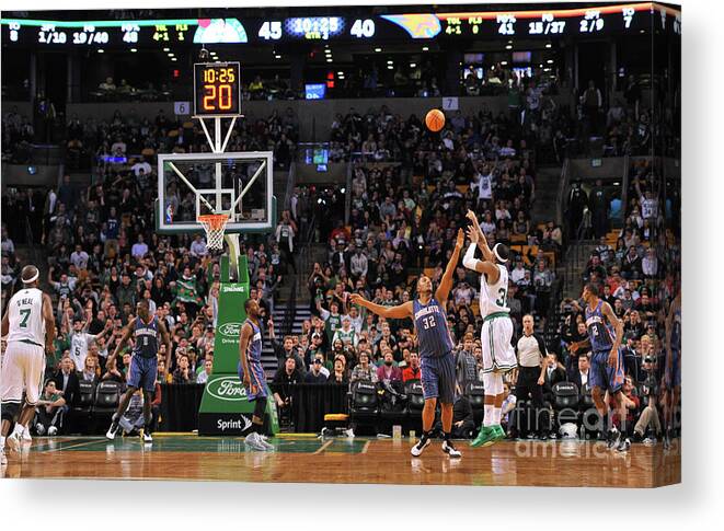 Nba Pro Basketball Canvas Print featuring the photograph Paul Pierce and Larry Bird by Brian Babineau