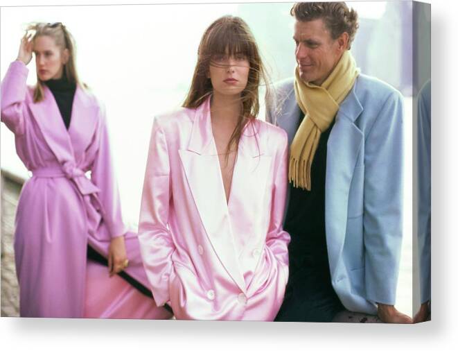 Fashion Canvas Print featuring the photograph Paulina Porizkova in Pink Perry Ellis Jacket by Arthur Elgort