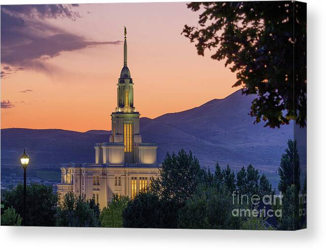 Art Canvas Print featuring the photograph Payson Utah Temple at Sunset by Bret Barton