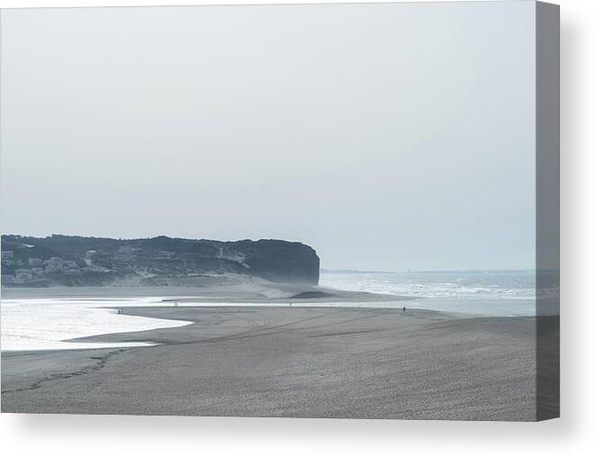 Pearly Mist Canvas Print featuring the photograph Pearly Ocean Mists - Obidos Lagoon Entrance on Portugal Silver Coast by Georgia Mizuleva