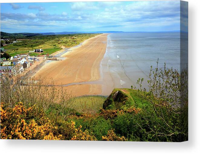 Pendine Canvas Print featuring the photograph Pendine Sands Wales known for the Museum of Speed and world land speed record attempts by Charlesy