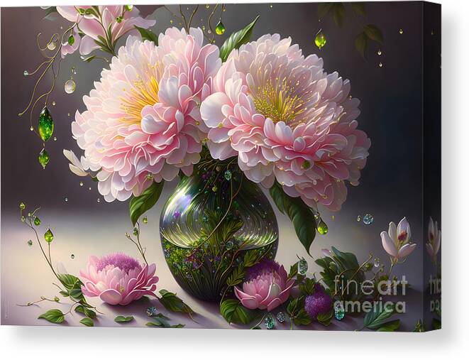 Peony Canvas Print featuring the digital art Peonies with an Artistic Flair by Shelia Hunt