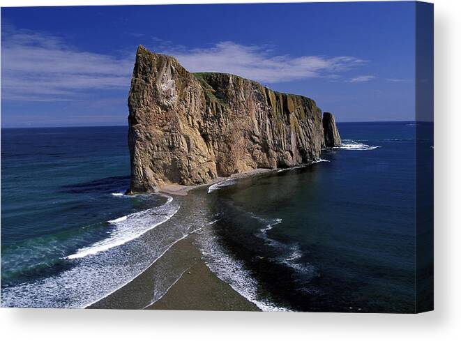 Scenics Canvas Print featuring the photograph Perce Rock on Gaspe+E115529 Peninsular in Quebec, Canada by Laughingmango