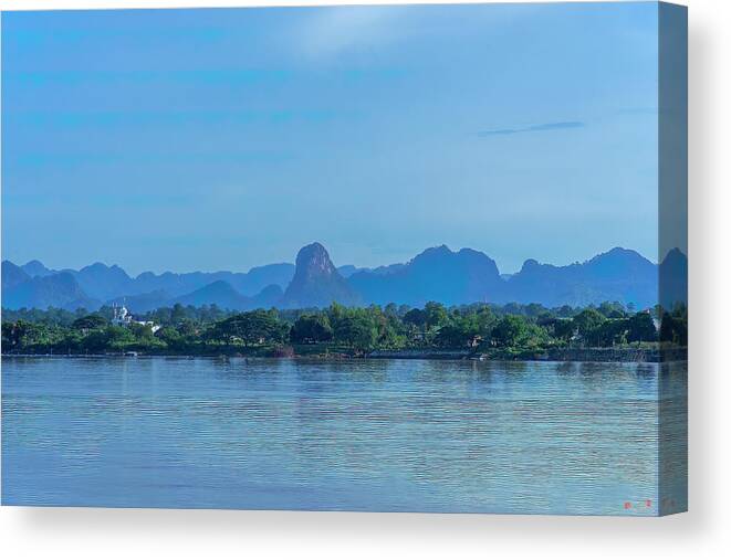 Scenic Canvas Print featuring the photograph Phanom Naga Park Mekong River and Mountains in Laos DTHNP0311 by Gerry Gantt