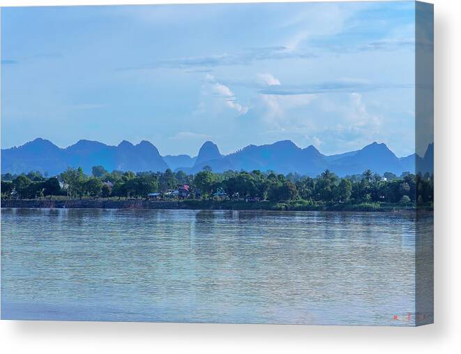 Scenic Canvas Print featuring the photograph Phanom Naga Park Mekong River and Mountains in Laos DTHNP0312 by Gerry Gantt