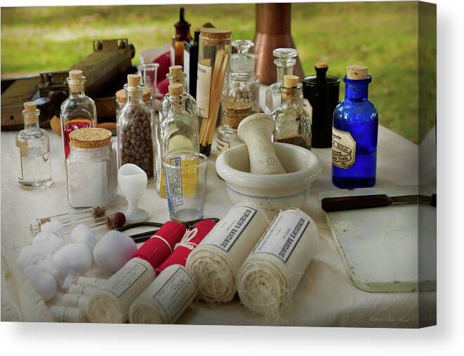 Pharmacist Canvas Print featuring the photograph Pharmacy - Civil war field kit by Mike Savad