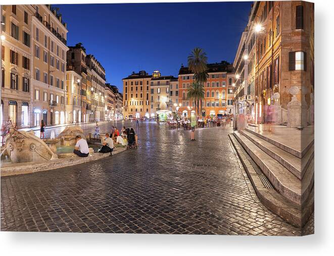 Rome Canvas Print featuring the photograph Piazza di Spagna Square at Night in Rome by Artur Bogacki