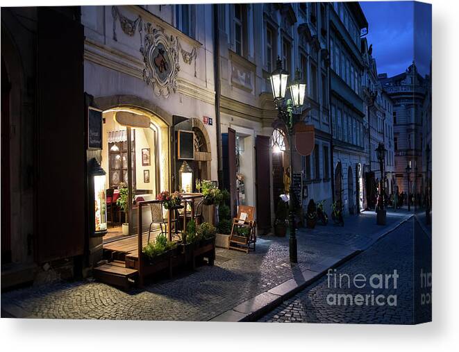 Architecture Canvas Print featuring the photograph Picturesque Restaurant In The Streets Of Prague In The Czech Republic by Andreas Berthold
