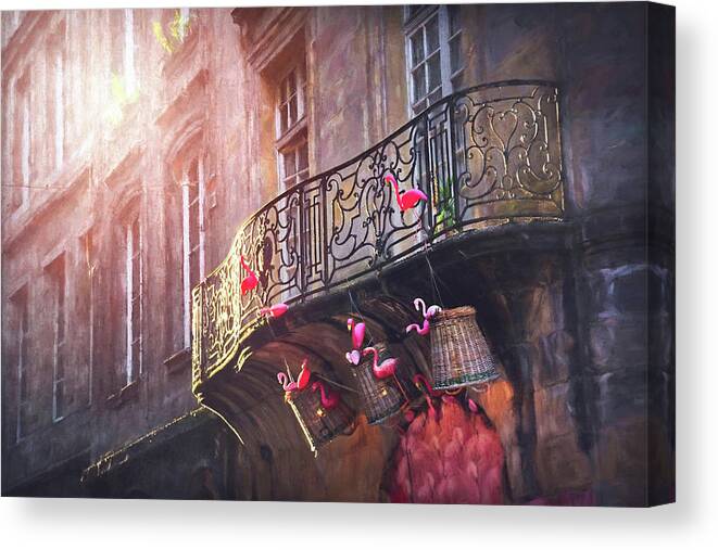 Bordeaux Canvas Print featuring the photograph Pink Flamingo Balcony Bordeaux France by Carol Japp