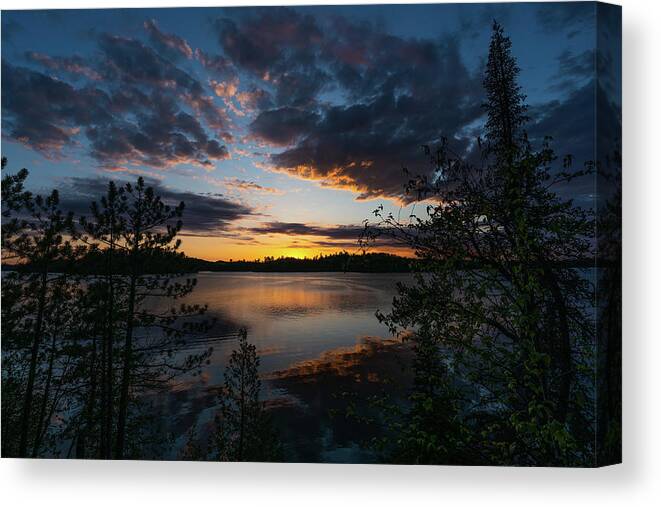 Canada Canvas Print featuring the photograph Pipestone Lake Golden Hour 2 by Ron Long Ltd Photography
