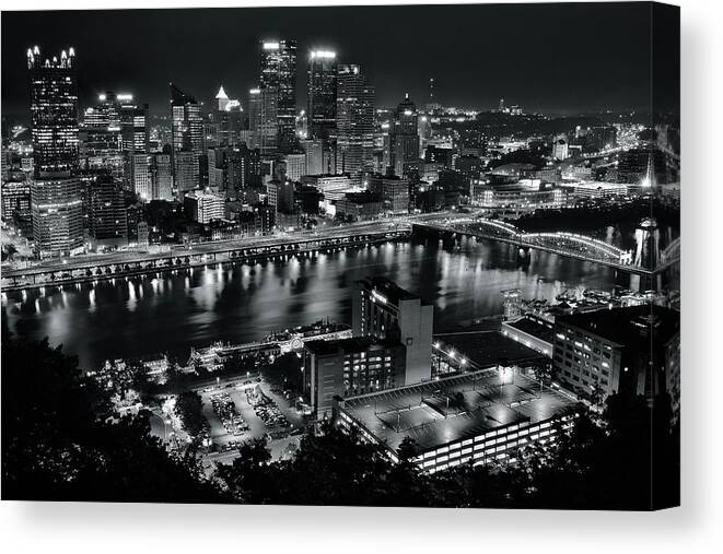 Pittsburgh Canvas Print featuring the photograph Pittsburgh Full City View by Frozen in Time Fine Art Photography