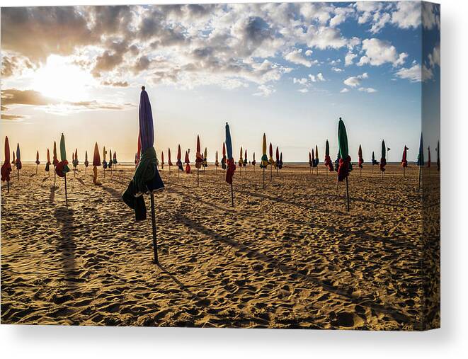 Plage De Deauville Canvas Print featuring the photograph Plage de Deauville at sunset by Fabiano Di Paolo