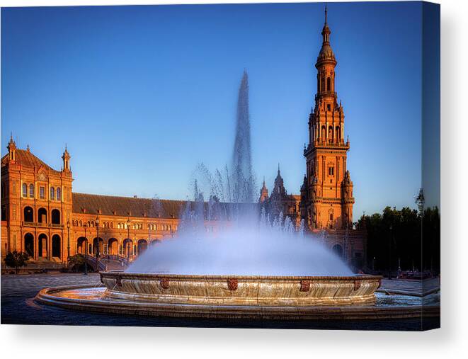 Seville Canvas Print featuring the photograph Plaza de Espana fountain by Micah Offman