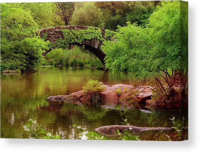 Central Park Canvas Print featuring the photograph Pond and Arch Dreamscape by Cate Franklyn