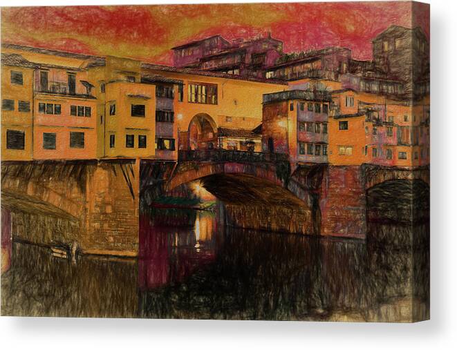 Ponte Vecchio Canvas Print featuring the digital art Ponte Vecchio #2 by Phil Dyer