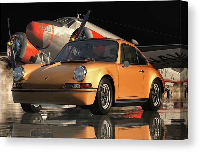 Porsche Canvas Print featuring the digital art Porsche 911 orange color by Jan Keteleer