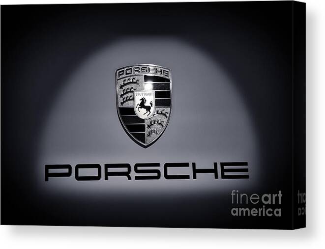 Porsche 911 Canvas Print featuring the photograph Porsche Car Emblem isolated BW 2 by Stefano Senise