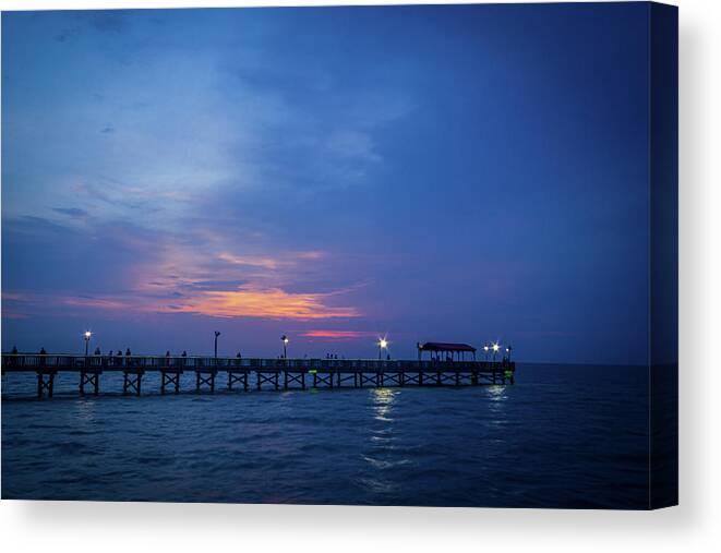 Sunset Canvas Print featuring the photograph Port Isabel Pier Sunset by Lisa Soots
