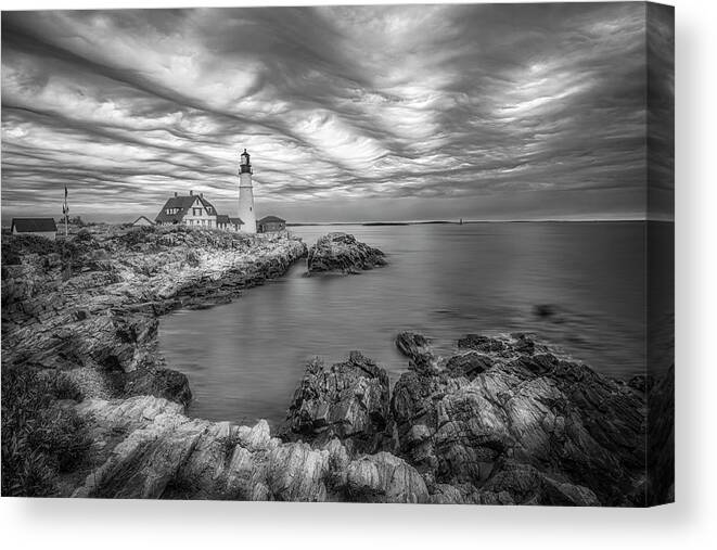 Portland Canvas Print featuring the photograph Portland Head Light ME BW by Susan Candelario