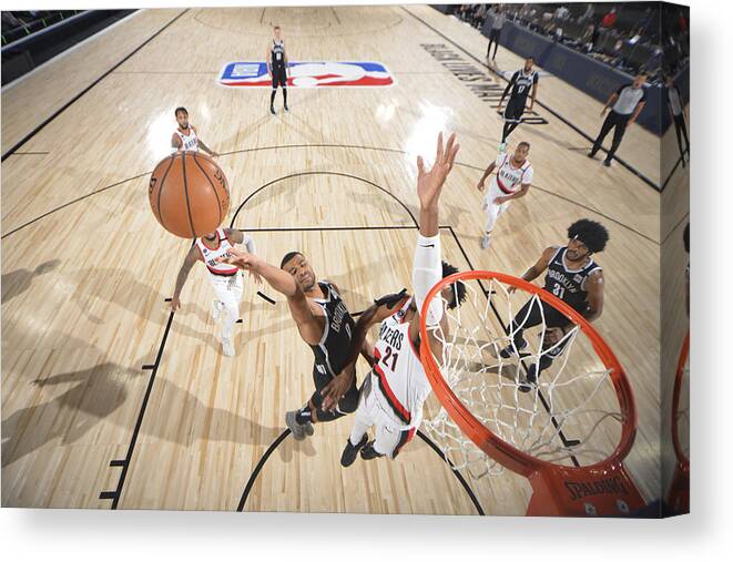 Nba Pro Basketball Canvas Print featuring the photograph Portland Trail Blazers v Brooklyn Nets by Jesse D. Garrabrant