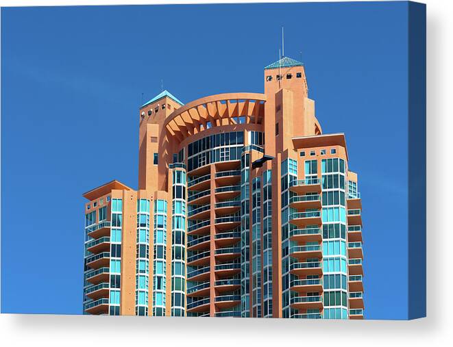 Architecture Canvas Print featuring the photograph Portofino Tower at Miami Beach by Ed Gleichman