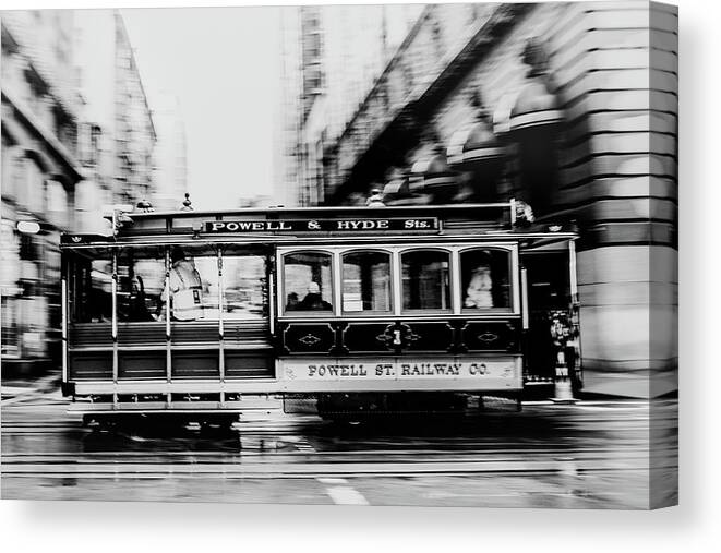 Black And White Canvas Print featuring the photograph Powell and Hyde Sts by Stephen Holst
