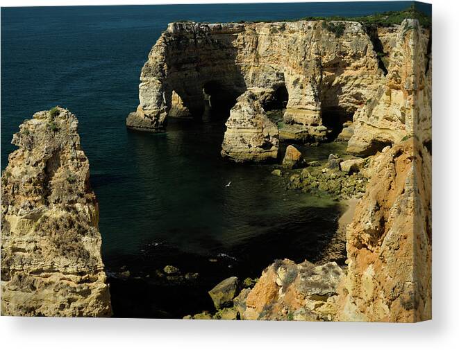 Algarve Canvas Print featuring the photograph Praia da Marinha Cliffs and Sea by Angelo DeVal