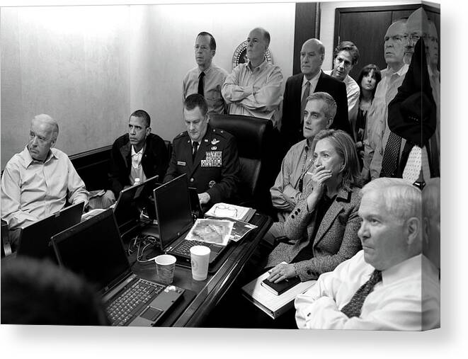 Situation Room Canvas Print featuring the painting President Obama In White House Situation Room by American History