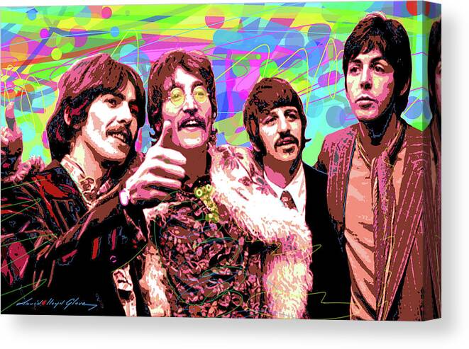 The Beatles Canvas Print featuring the painting Psychedelic Beatles by David Lloyd Glover