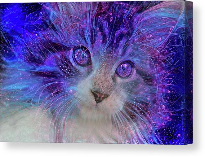 Blue Cats Canvas Print featuring the mixed media Electric Blue Maine Coon Kitten by Peggy Collins