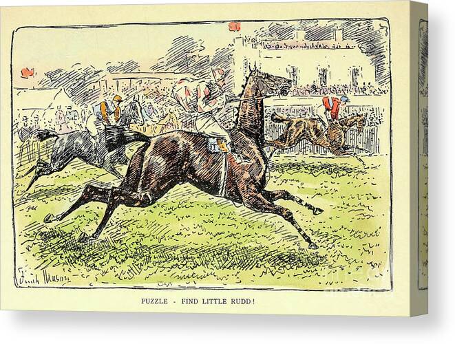 Horses Canvas Print featuring the drawing Puzzle Find Little Rudd c2 by Historic Illustrations
